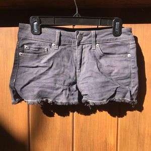 Purple Frayed Hem Distressed Jean Shorts
